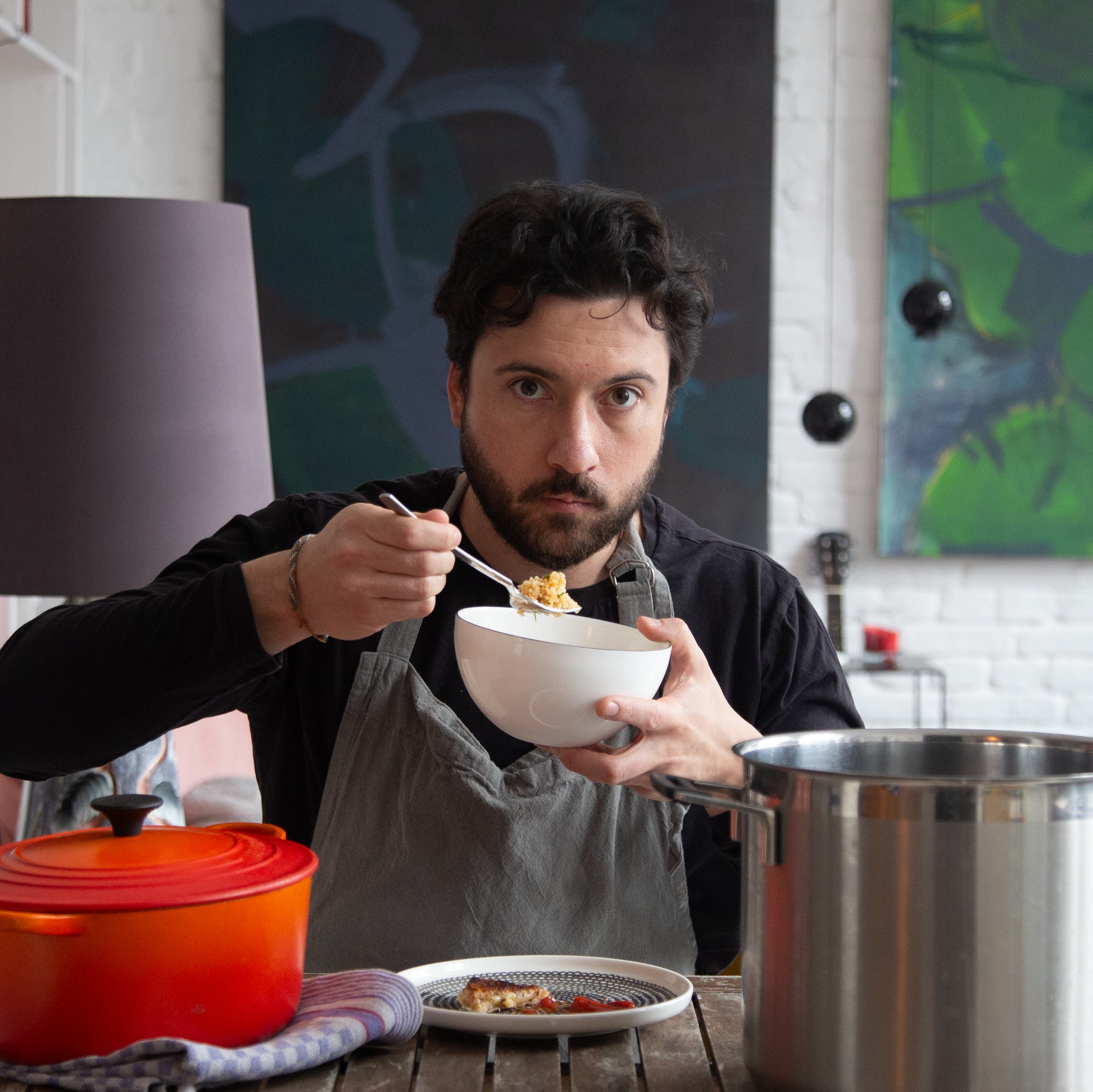 Nick Ferracuti cooking for The Slow Simmer